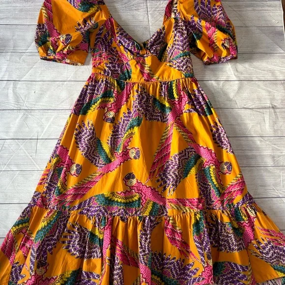 NWT Farm Rio Beaded Macaws Midi Dress Size L